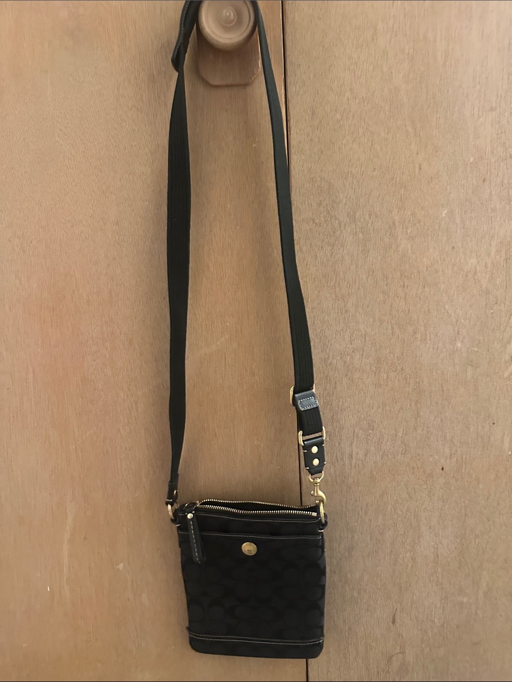 Coach Black Signature Canvas Crossbody with Gold-Tone Hardware